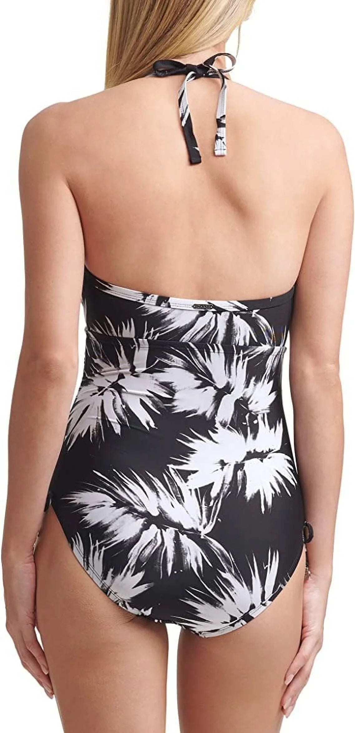 Leaf Print Halterneck One-Piece Swimsuit,  4