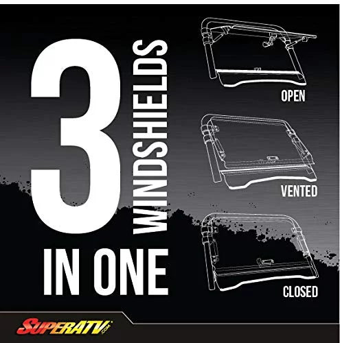SuperATV Heavy Duty Scratch Resistant Flip 3|in|1 Windshield for Honda Talon 1000 (2019+) | Hard Coated for Extreme Durability | Designed for Year|Round Riding|---70