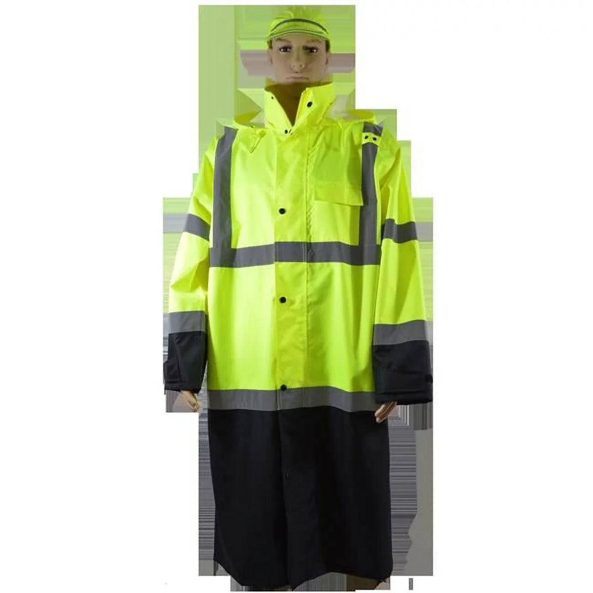 Petra Roc -48--5X 48 in. Lime & Black Bottom Two Tone Waterproof Rain Coat, Ansi Class 3, Roll Away Hood, 5X