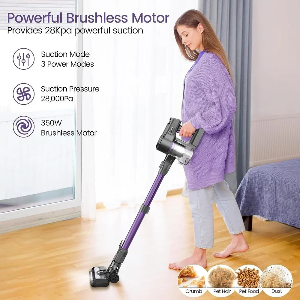 Cordless Vacuum Cleaner, 350W Stick Vacuum with 28Kpa Powerful Suction, Rechargeable Vacuum with 50min Runtime, 6-in-1 Lightweight Vacuum Cordless for Home Carpet Floor Pet Hair (Midnight Purple)