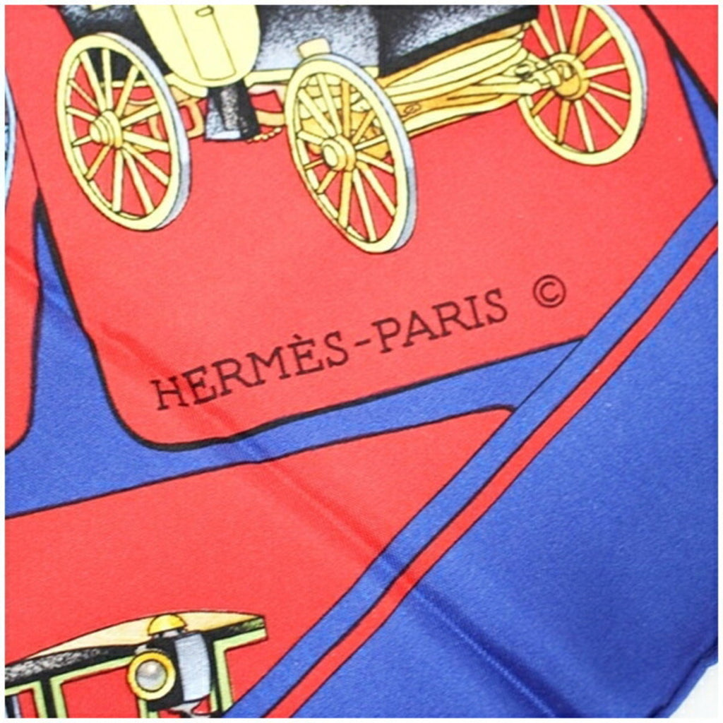 Pre-Owned Hermes Silk Scarf Muffler  (Spiral Carriage) Red x Blue  Women's (Good)