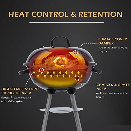 Kettle Charcoal Grill Outdoor Portable Grill Backyard Cooking Stainless Steel for Standing & Grilling Steaks, Burgers, Backyard Pitmaster & Tailgating (18" Black)