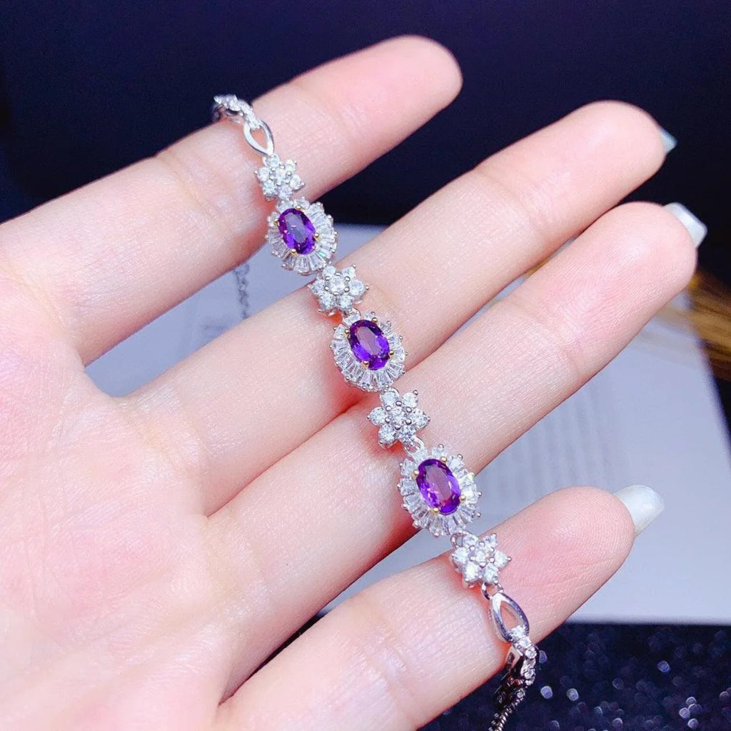 Natural Amethyst Bracelet Women  Sterling Silver Plated 18k Gold Inlaid Light Luxury