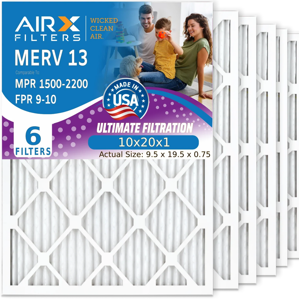 10x20x1 Air Filter  13 Comparable to  1500 - 2200 &  9 Electrostatic Pleated Air Conditioner Filter 6 Pack   Premium  Made 10x20x1 Furnace Filters by     .