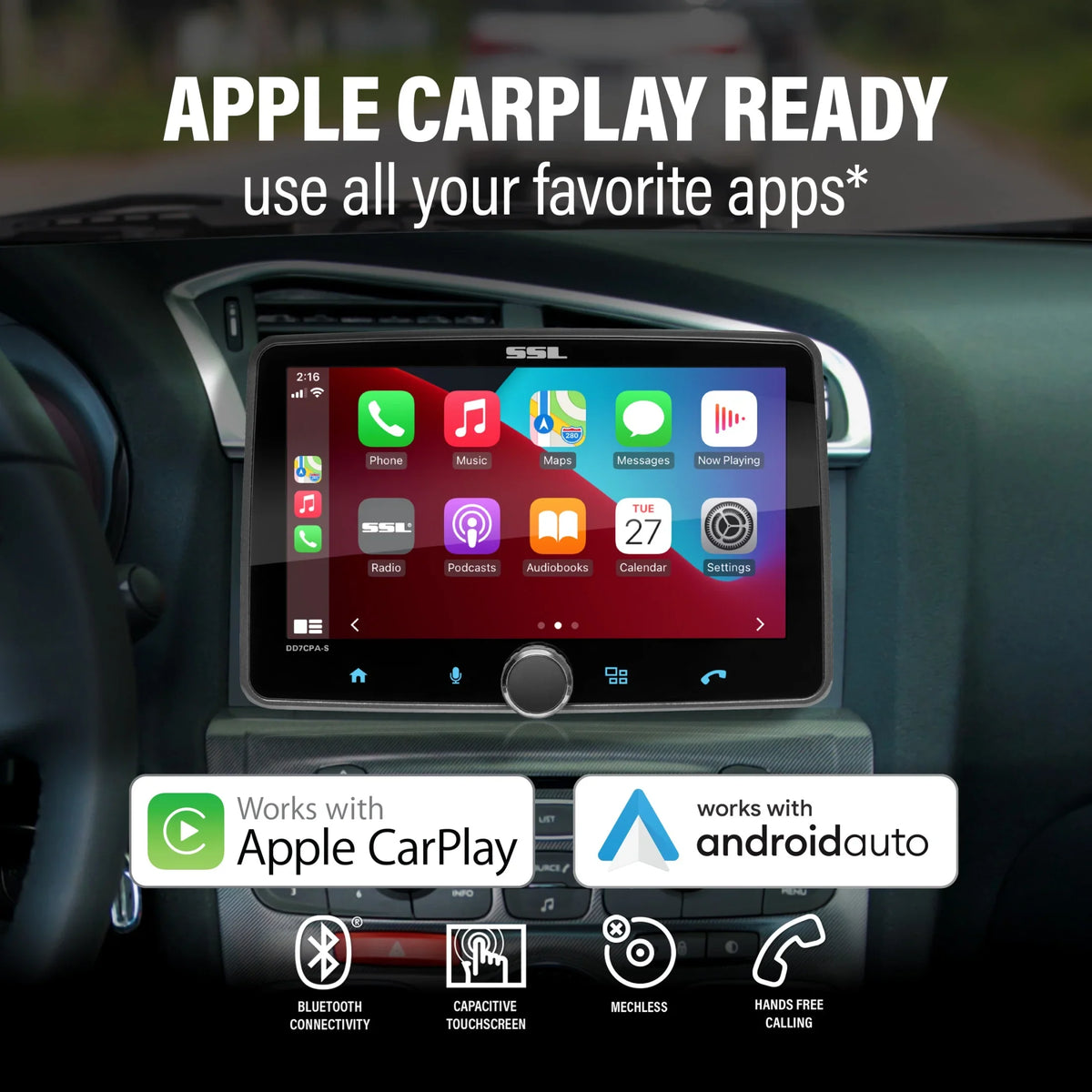 Sound Storm Laboratories - Car Audio Stereo System - Apple CarPlay, Android Auto, Single Din with 7 Inch Touchscreen, Bluetooth Audio & Calling Head Unit, No  Player, Radio Receiver