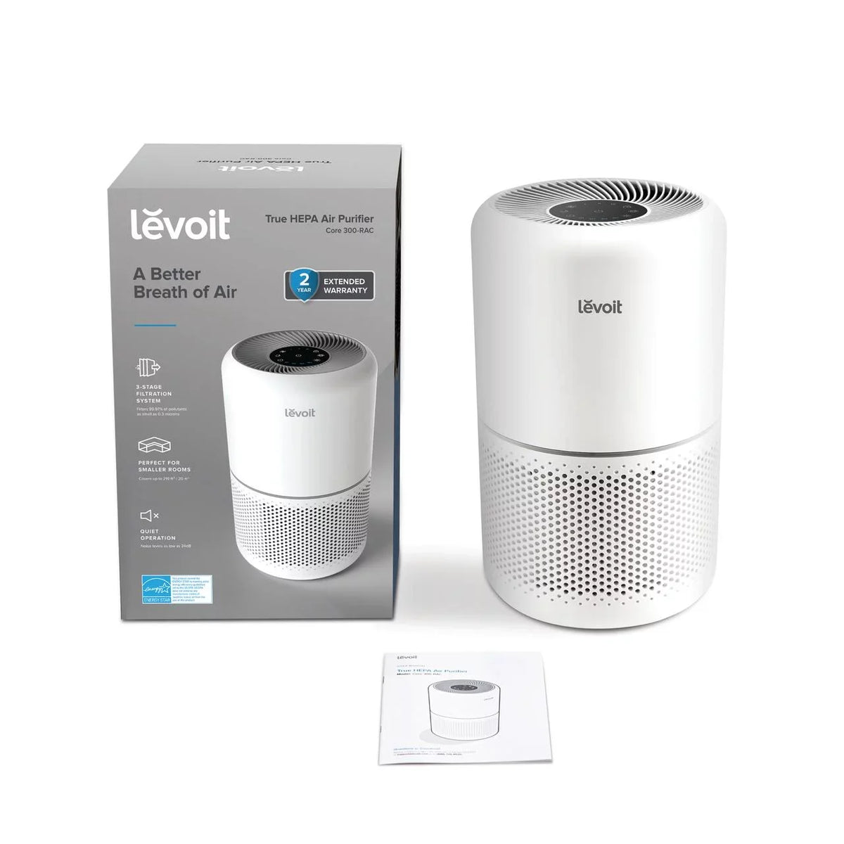 Levoit Air Purifier for Allergies and Asthma, Large Rooms Up to 547 sq. ft., Core 300-, White