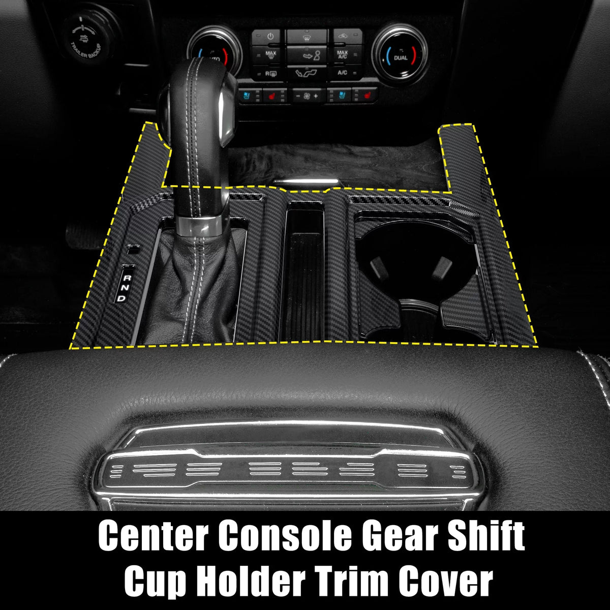 Carbon Fiber Pattern Car Center Console Gear Shift Cup Holder Trim Cover for Ford -150 2015 2016 2017 2018 2019 Black
