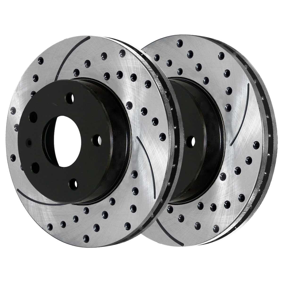 AutoShack Front and Rear Drilled Slotted Brake Rotors Black and Ceramic Pads Kit Replacement for 2000 Volkswagen Beetle 2002 2003 2004 2005 2006 Golf 2007 2008 2009 2010 Golf City 1.9L 2.0L