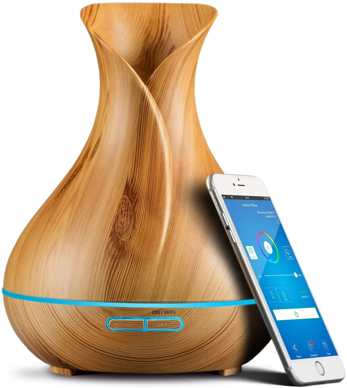 Sierra Modern Home Smart WiFi Aromatherapy Diffuser and Humidifier for Essential Oils, Light Wood 400 ml