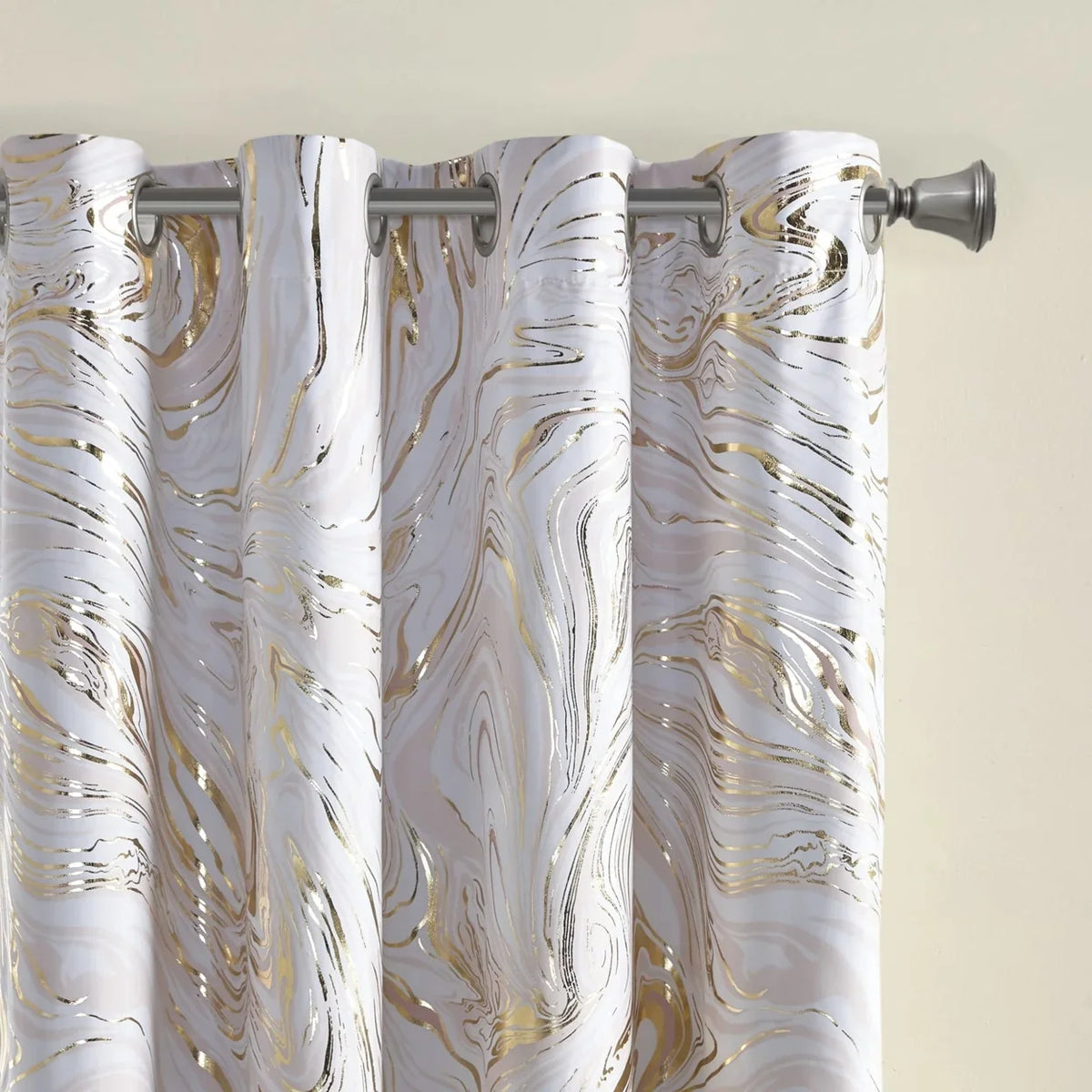 Rebecca Grommet Top Printed Marble Metallic Total Blackout Curtain -1982 By Olliix