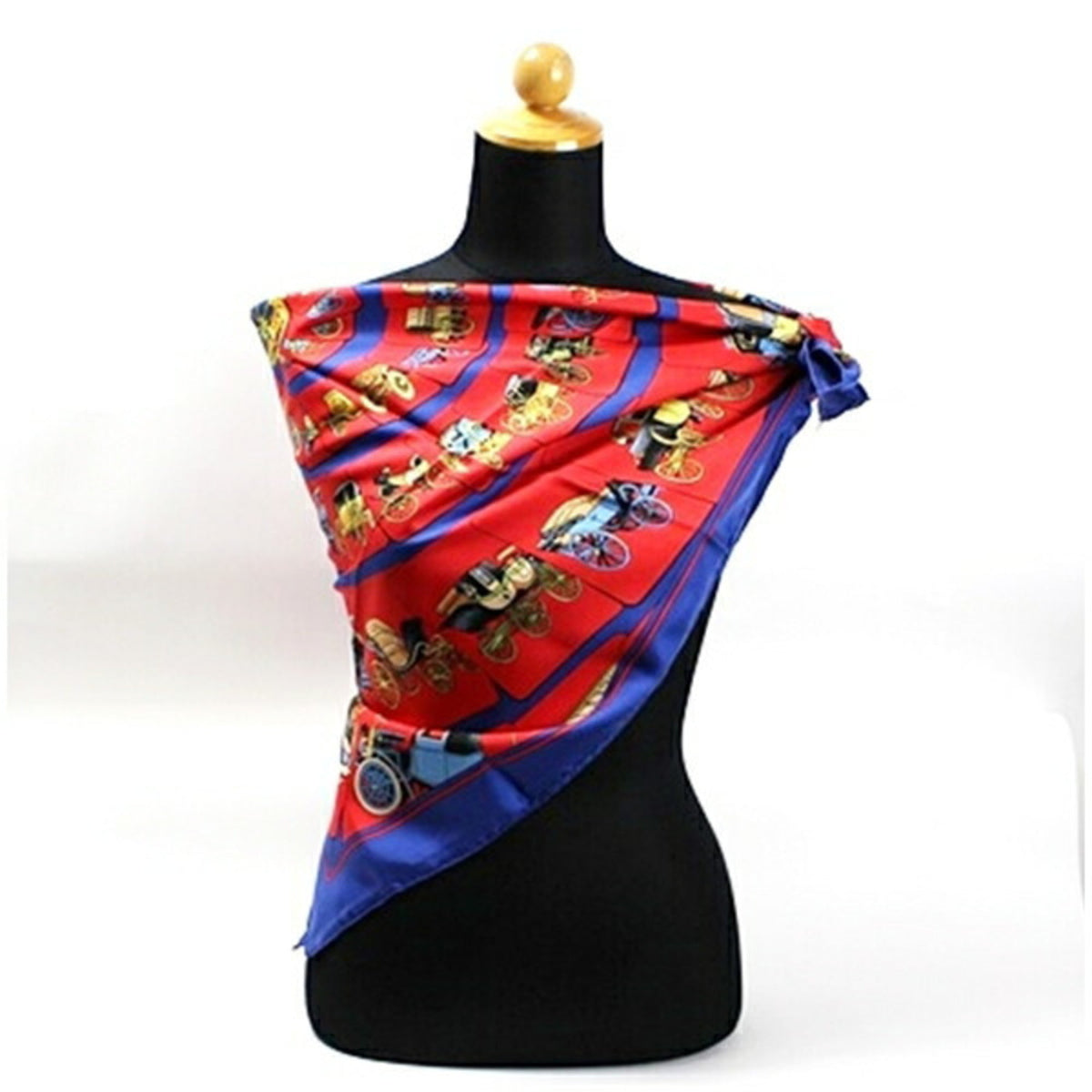 Pre-Owned Hermes Silk Scarf Muffler  (Spiral Carriage) Red x Blue  Women's (Good)