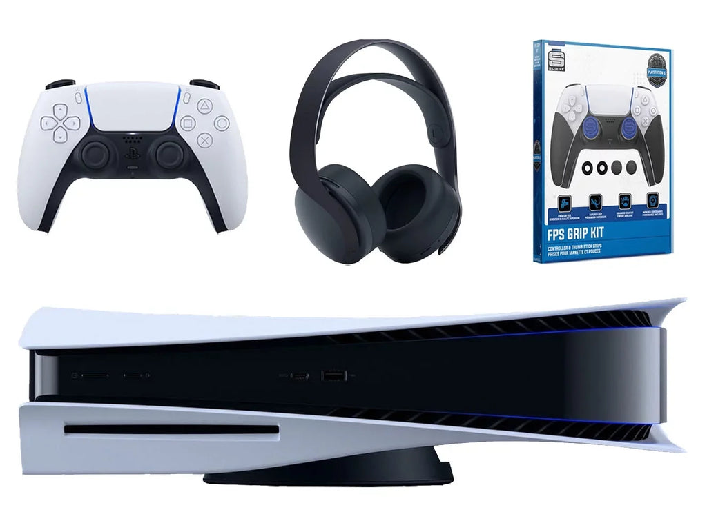 Sony Playstation 5 Disc Version Console with Black  3D Wireless Gaming Headset and Surge  Grip Kit With Precision Aiming Rings