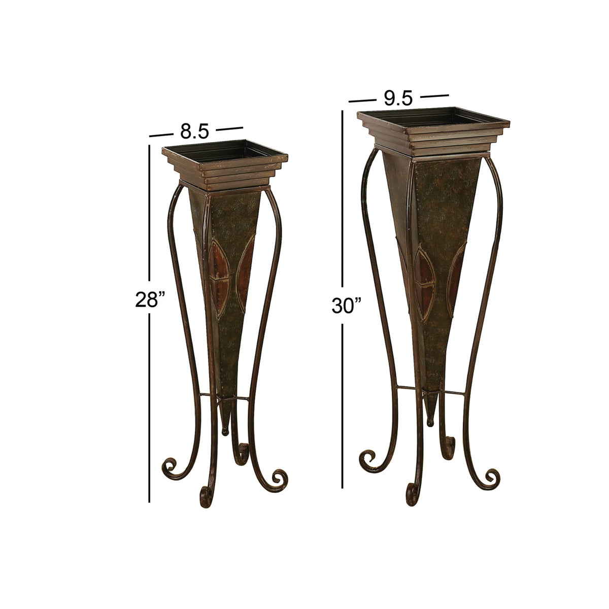 DecMode 30", 28" Indoor Outdoor Brown Metal Planter with Scroll Stand (2 Count)