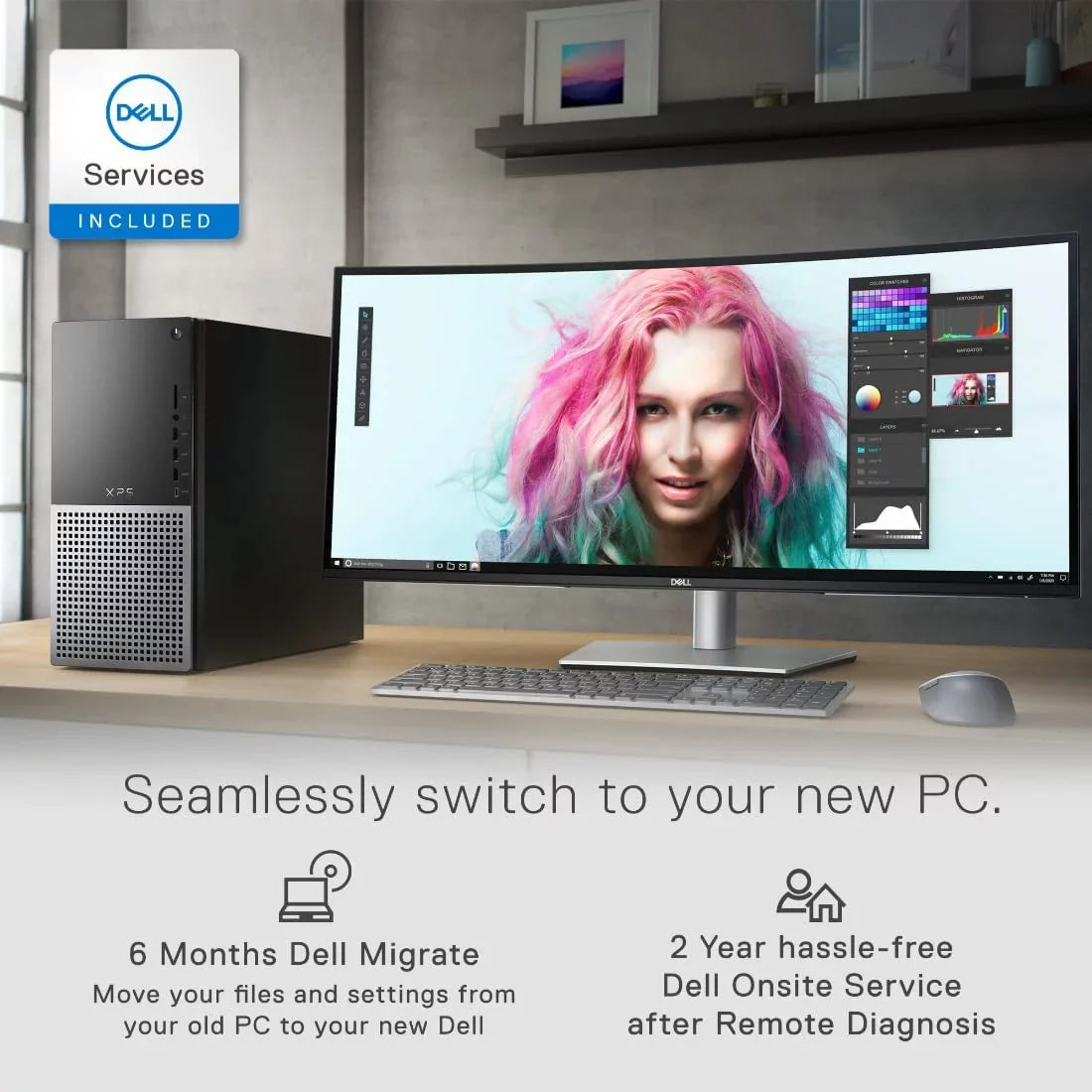 Dell  8950 Desktop Computer - 12th Gen Intel Core i7-12700, 32GB  , 512GB  + 1TB , Intel  770 Graphics, Killer Wi-Fi 6, Air Cooling, -, Bluetooth, Windows 11 Pro - Black