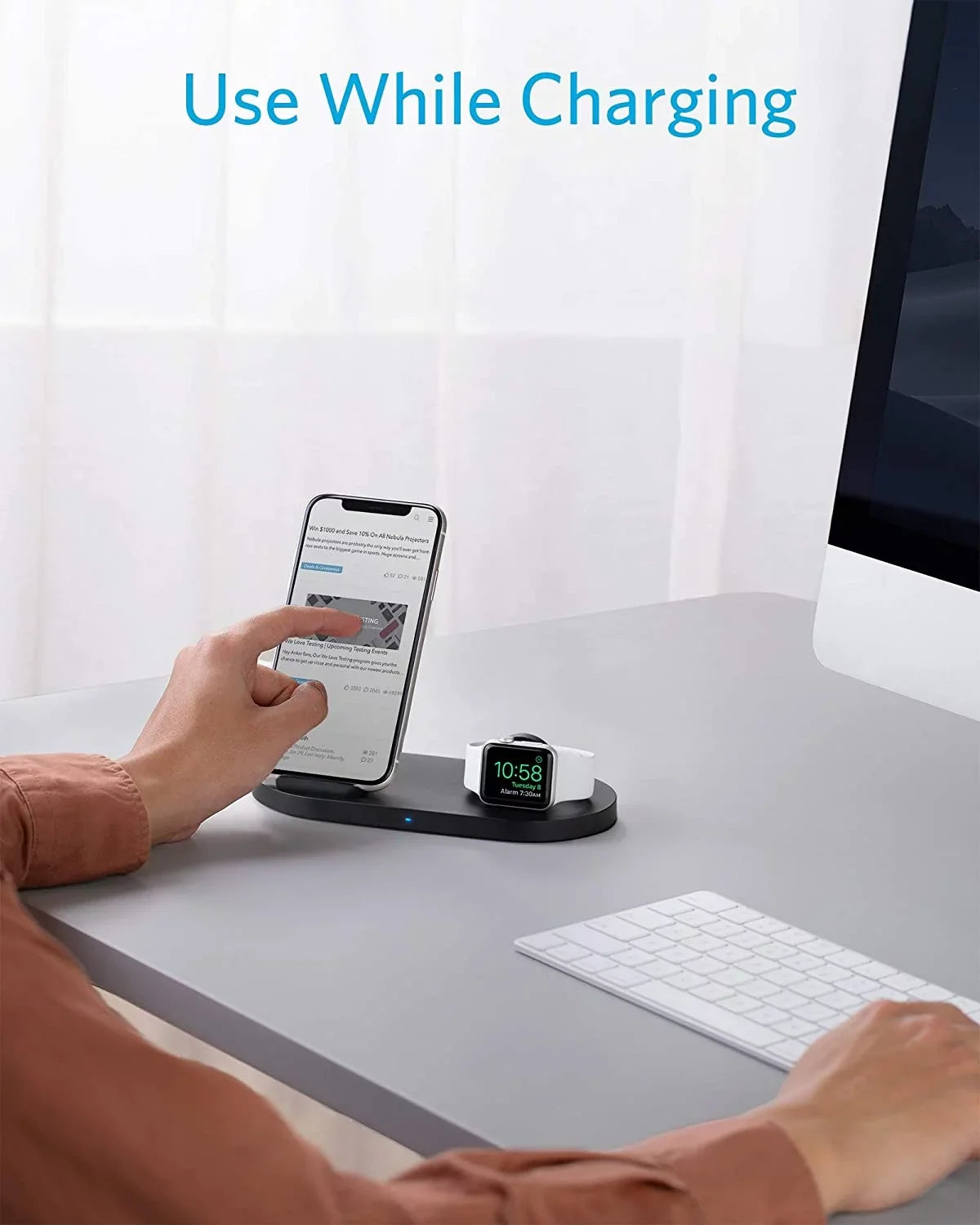 Anker Wireless Charging Station with  Charger, PowerWave Sense 2-in-1 Stand with Watch Charging Holder for Apple Watch /6/5/4/3/2/1, iPhone  2020, 11, 11 Pro (Watch Charging Cable Not Included)