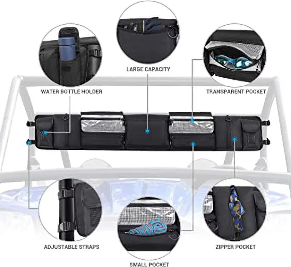 Roll Cage Organizer, Cargo Rear Storage Bag Gear Bags, Tools Storage Solution for Most Full Size UTVs, Polaris, Yamaha and Kawasaki UTVs Black