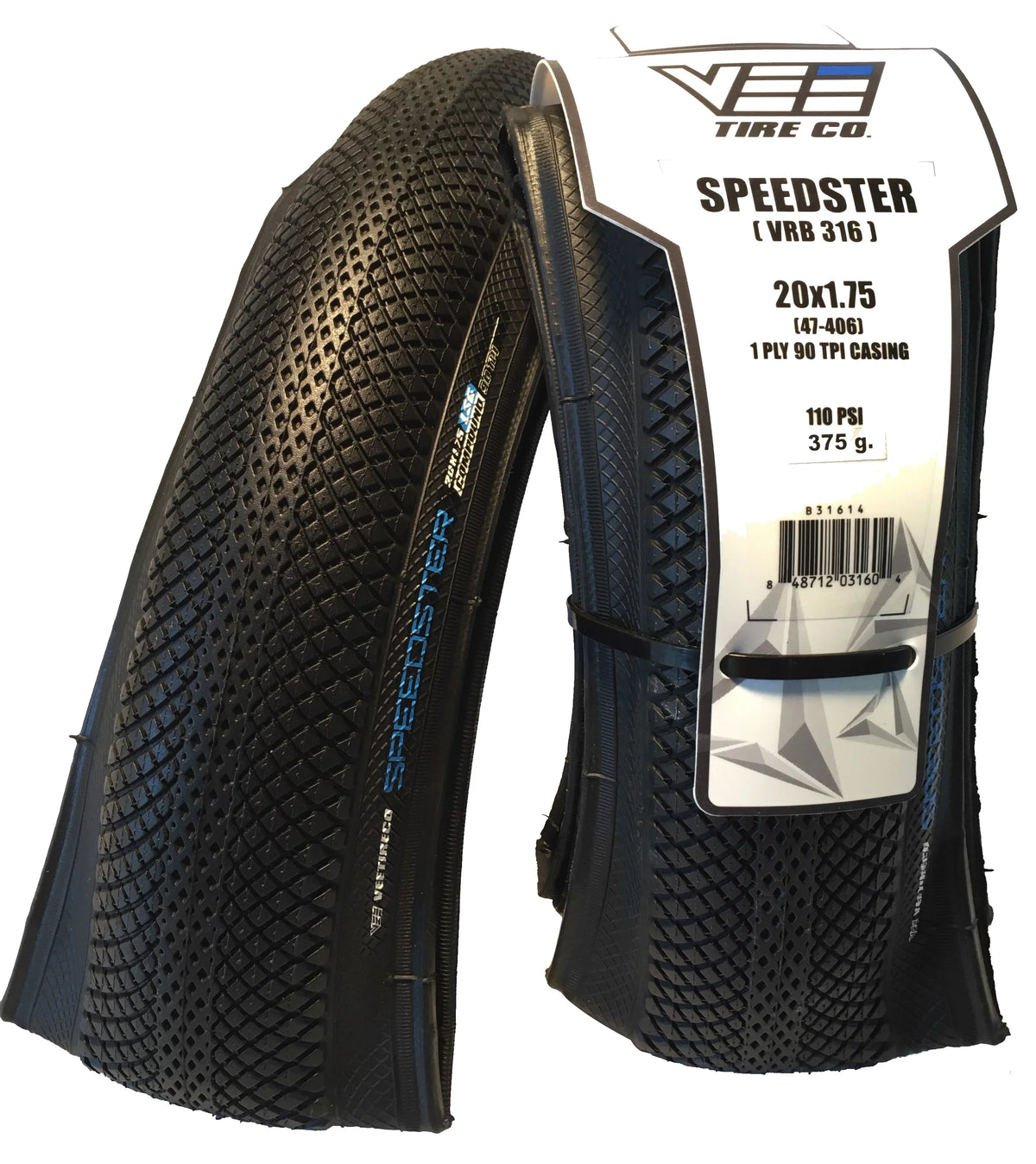 2 Vee Rubber  Speedster 20x1.75 Folding Bead Black Sidewall Bike Tires 47-406