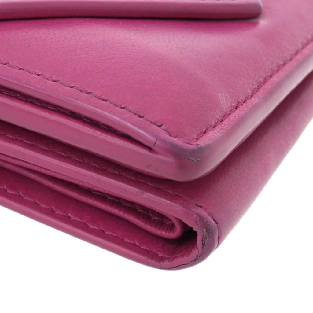 Pre-Owned Balenciaga  paper mini wallet with hook tri-fold leather pink 391446 (Fair)