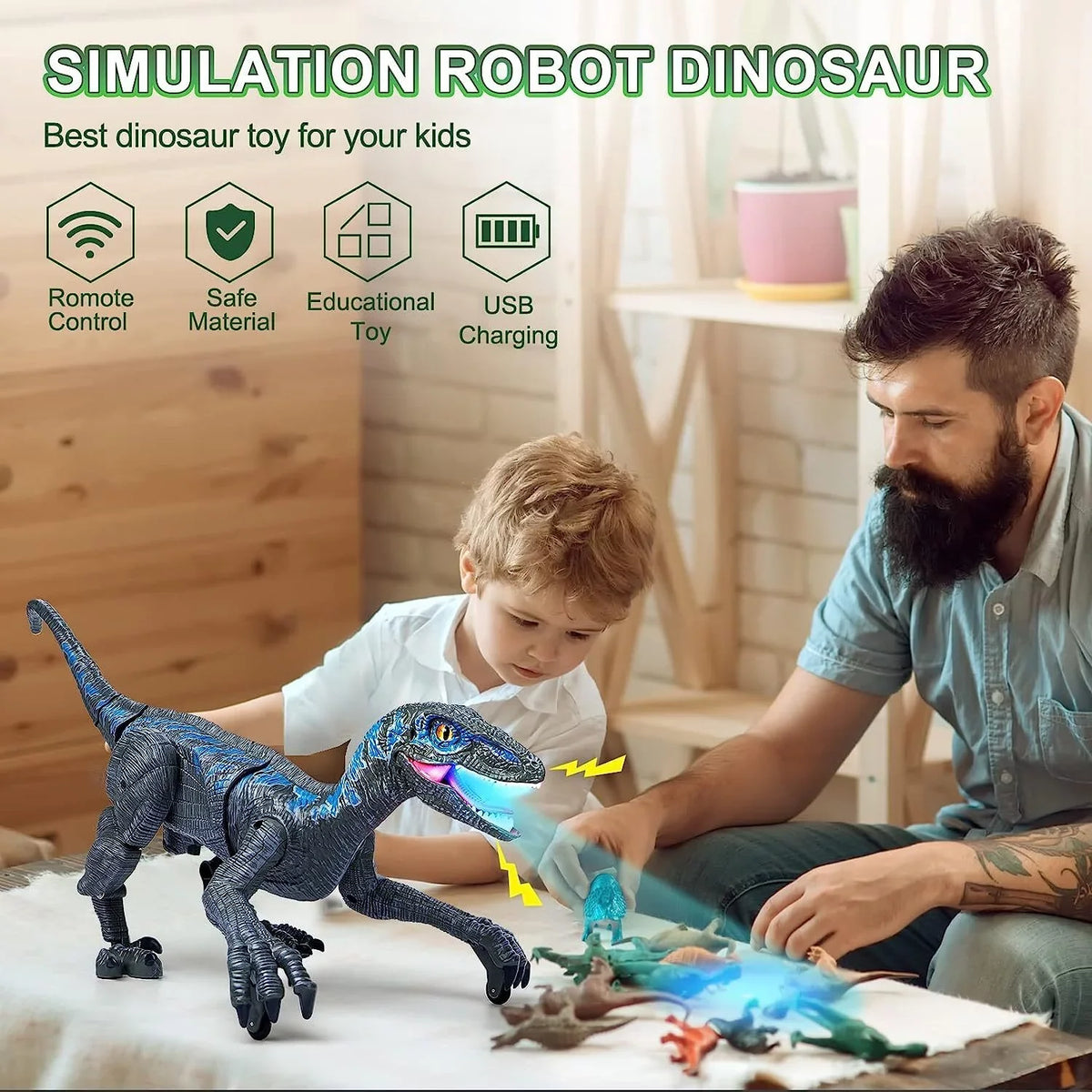JBee Ctrl Remote Control Dinosaur Toys for Kids Boys Girls Walking Robot  -Rex with Lights and Sounds Dinosaur Toy Gifts for Boys Age 3-5, 5-7, 8-12 Years Old - Blue
