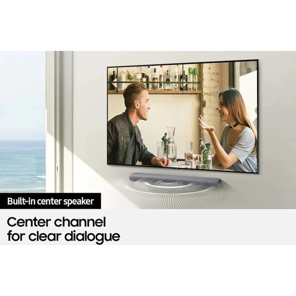 Samsung - 3.0ch Soundbar with Dolby Atmos,  Virtual:, Built in Center Speaker, Adaptive Sound Lite, Bluetooth Multi Connection, Premium Design, 2021, Deep Gray - (Open Box)