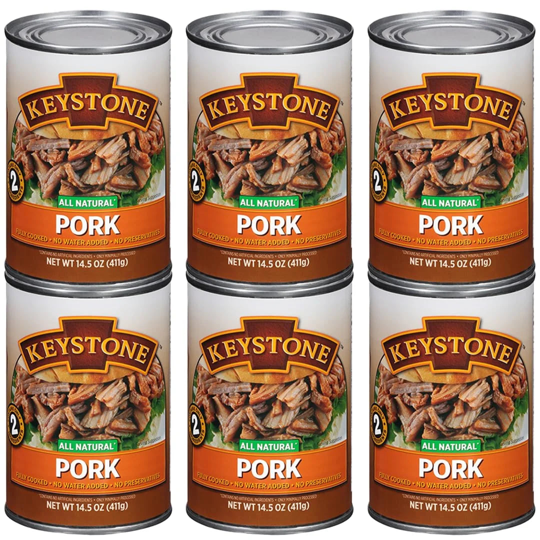 (6 Pack) Keystone All Natural Pork 14.5 oz Can  Emergency Survival Food For Camping Hiking and Backpacking Ready to Eat- Pack of 6 Cans