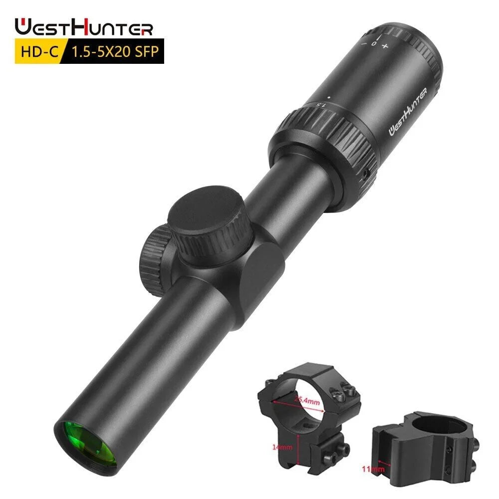WestHunter - 1.5-5X20  Scope Clear View Compact Hunting Sights,11mm Dovetail Rings