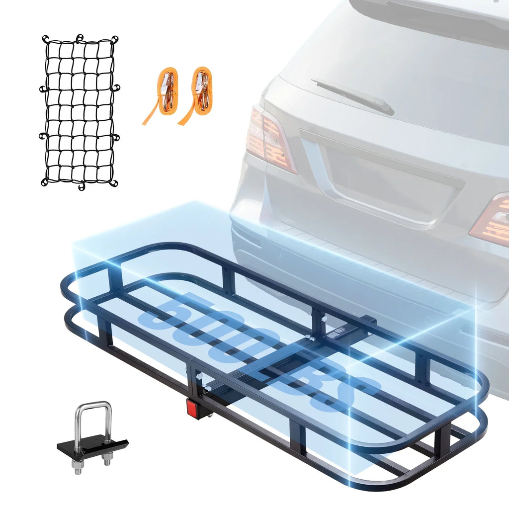 Hitch Mount Cargo Carrier 500lb 53x19x5 in & Cargo Net Fits 2" Receiver