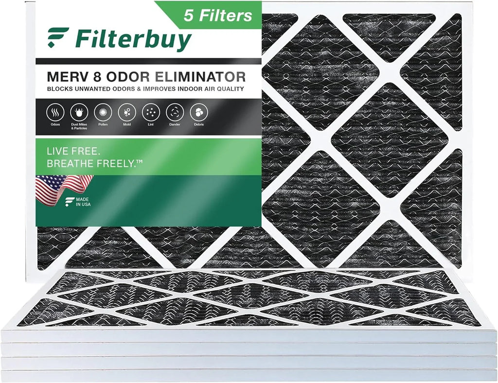 Filterbuy 16x30x1  8 Odor Eliminator Pleated   Furnace Air Filters with Activated Carbon (5-Pack)