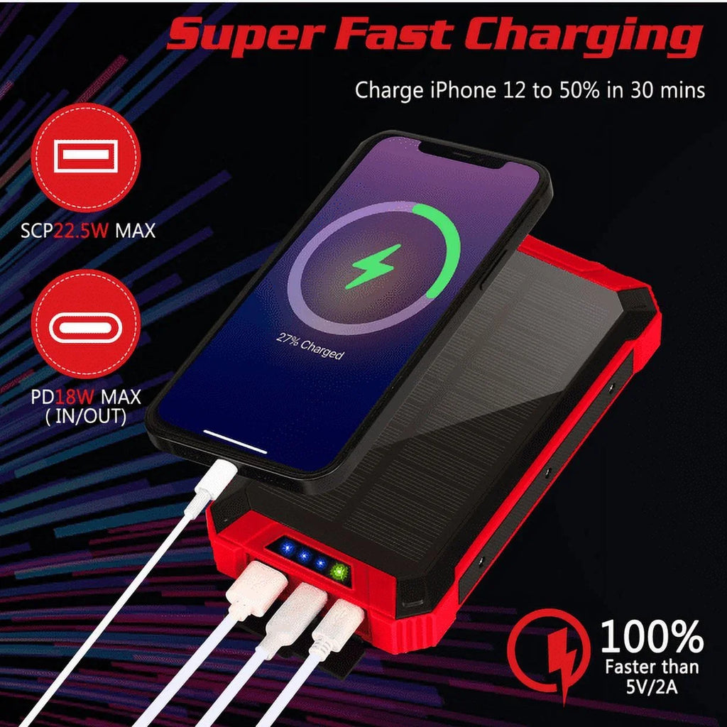 Solar Power Bank 20000mAh Built-in 4 Cables Qi Wireless Charger For Ulefone Armor 9 with  Flashlight Solar Portable External Battery  Waterproof 15W 5V/3A   Port 6 Outputs 3 Inputs