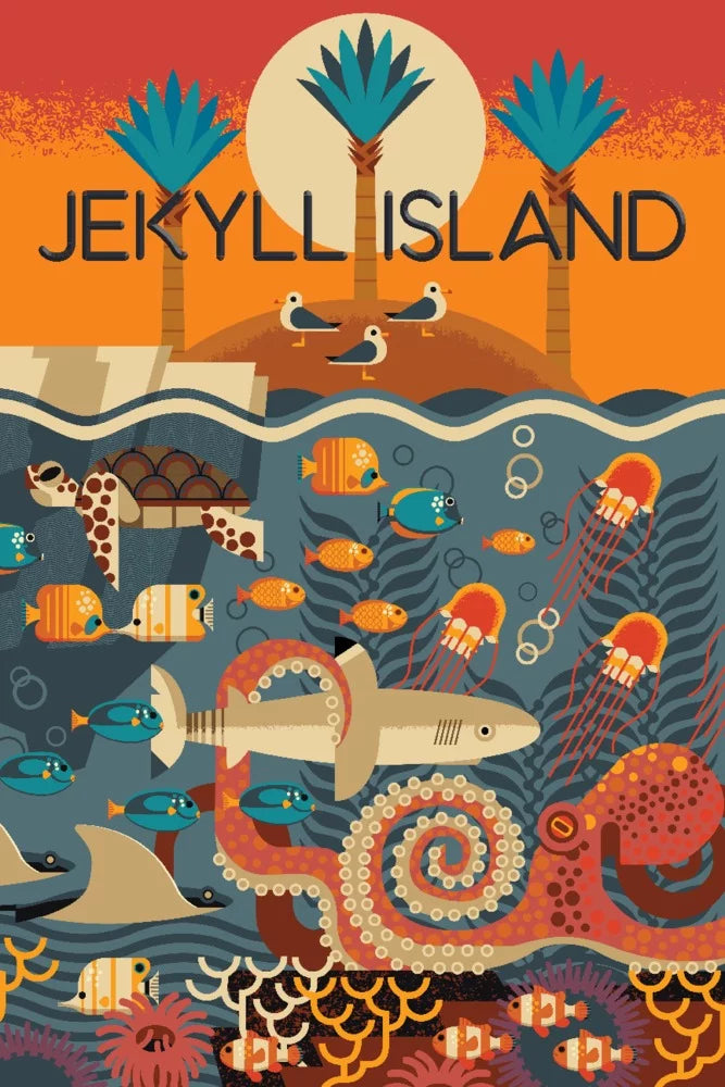 Jekyll Island, Georgia, Textured Geometric (19x27 inches, Premium 500 Piece Jigsaw Puzzle for Adults and Family, Made in )