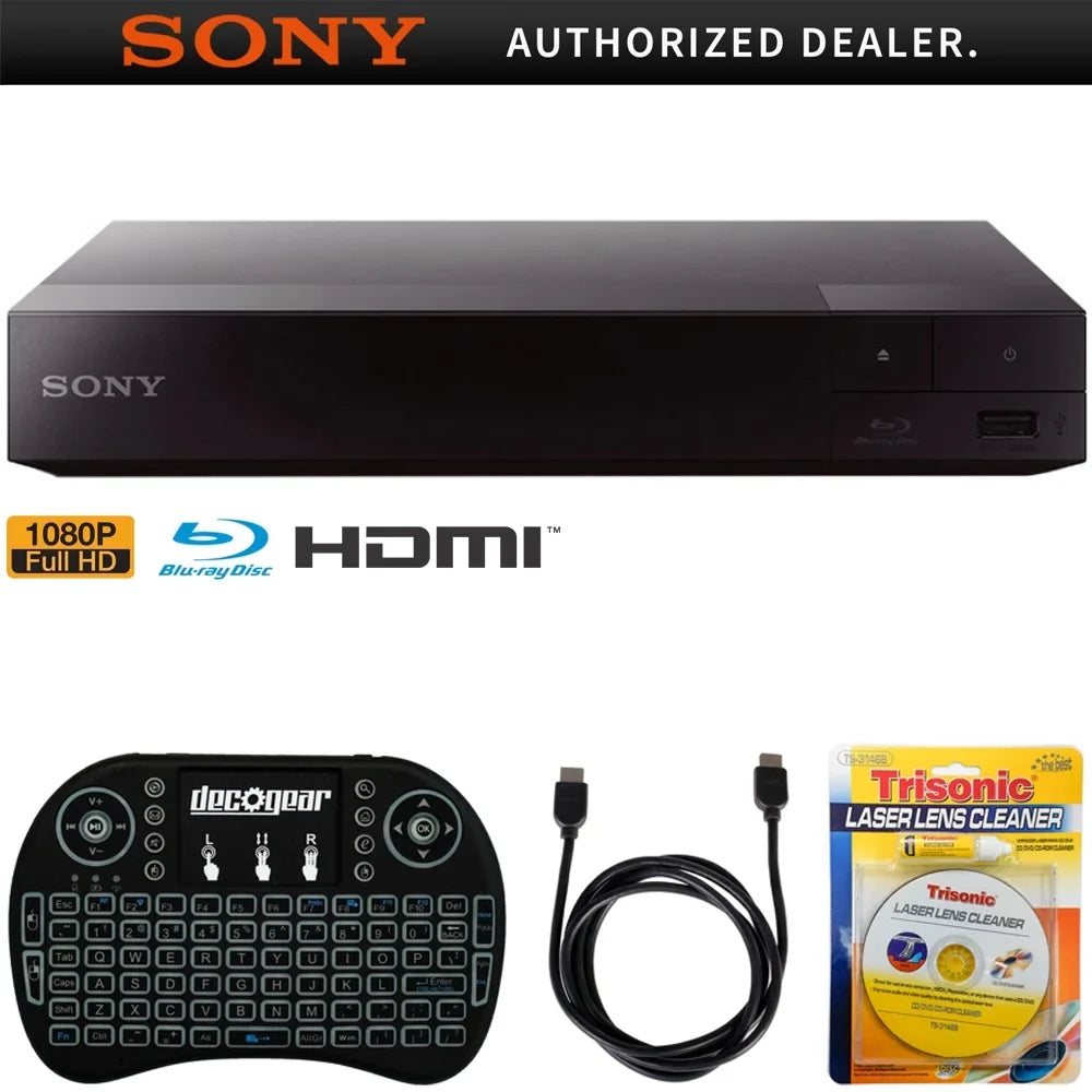 Sony - Streaming Blu-ray Disc Player w/ Accessories Bundle Includes, 2.4GHz Wireless Backlit Keyboard with Touchpad, 6ft  Cable and Laser Lens Cleaner for / Players