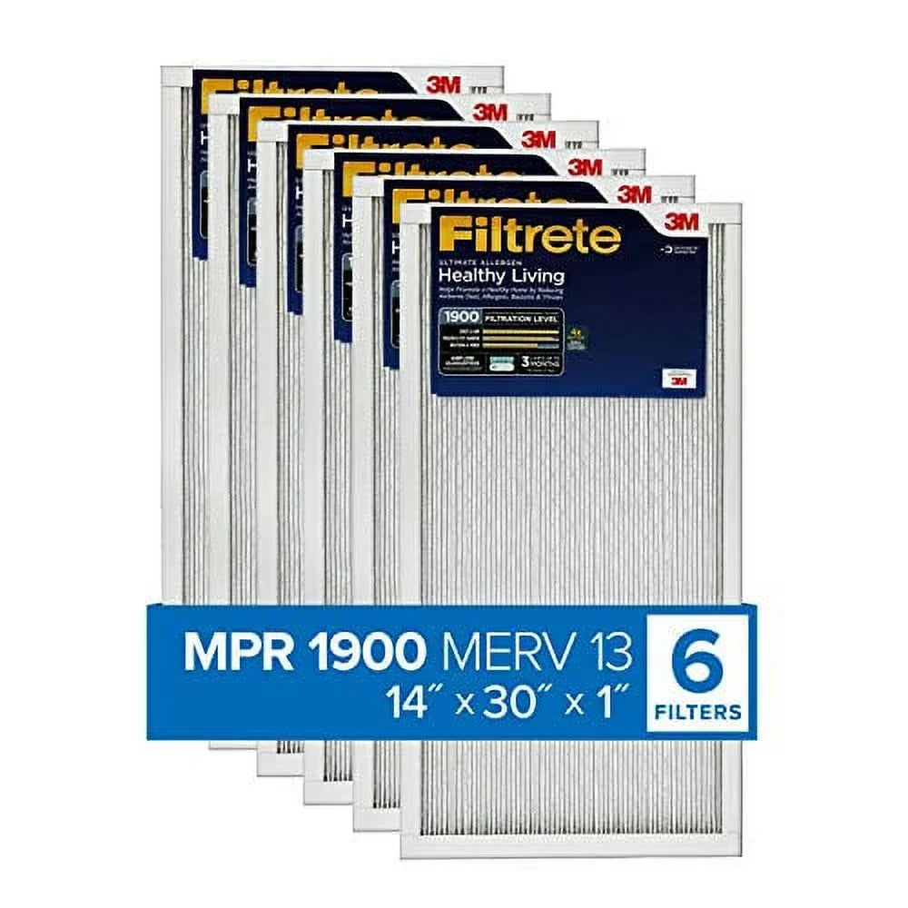 Filtrete 14x30x1,  Furnace Air Filter,  1900, Healthy Living Ultimate Allergen, 6-Pack (exact dimensions 13.81 x 29.81 x 0.78)