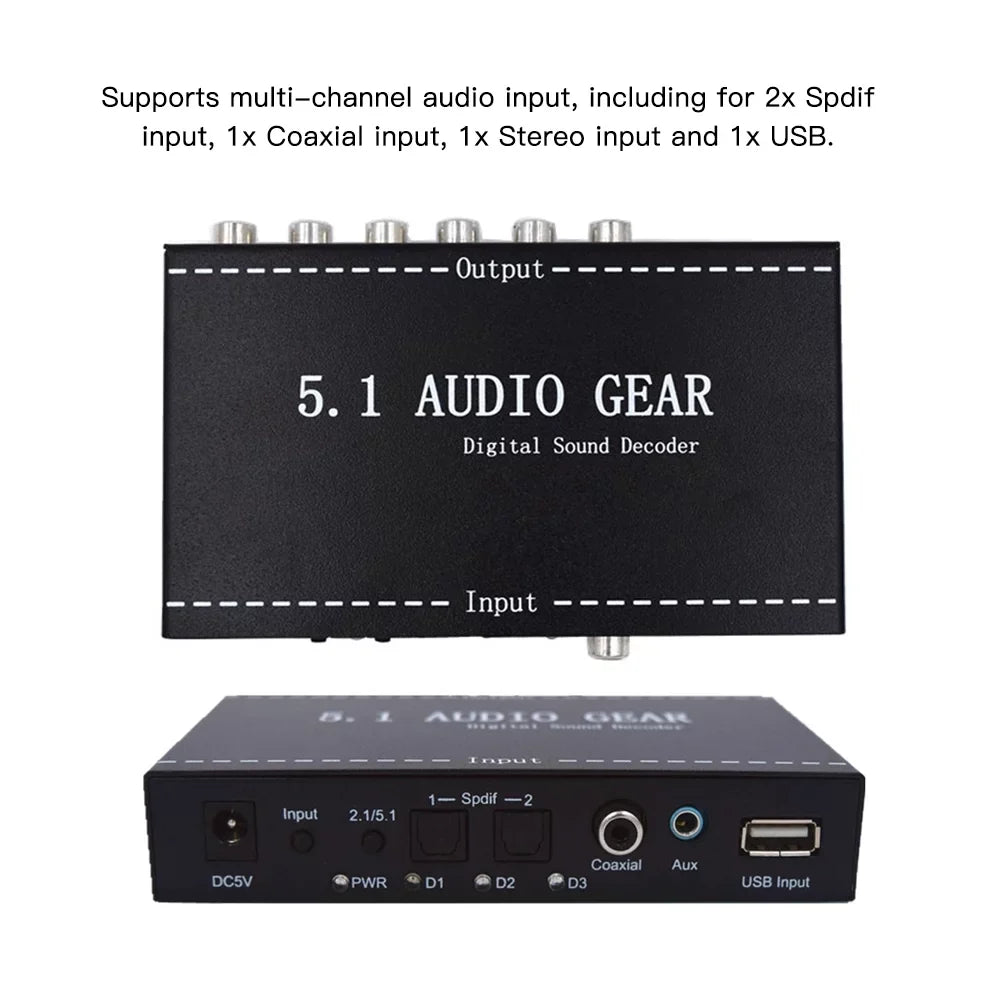 Anself - 5.1 Audio Gear Digital Sound Decoder Audio Converter 3.5mm Audio Output Replacement for Dolby Digital -3 Plug