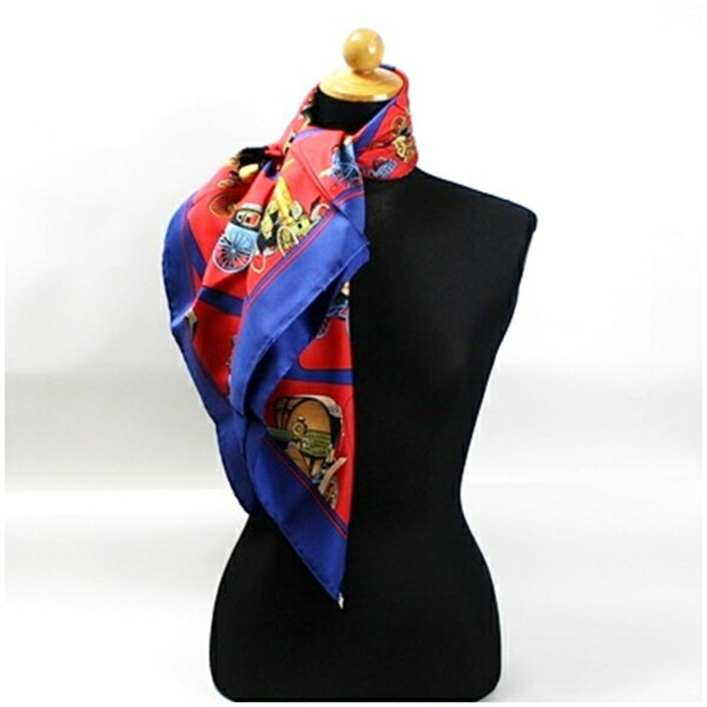 Pre-Owned Hermes Silk Scarf Muffler  (Spiral Carriage) Red x Blue  Women's (Good)