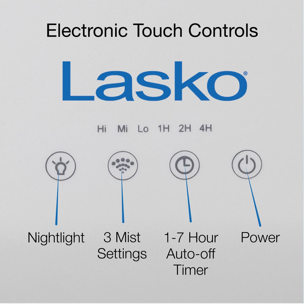 Lasko 0.92 Gallon, 18-Hour Cool Mist Ultrasonic Humidifier with Timer, 370 Sq. ft.,