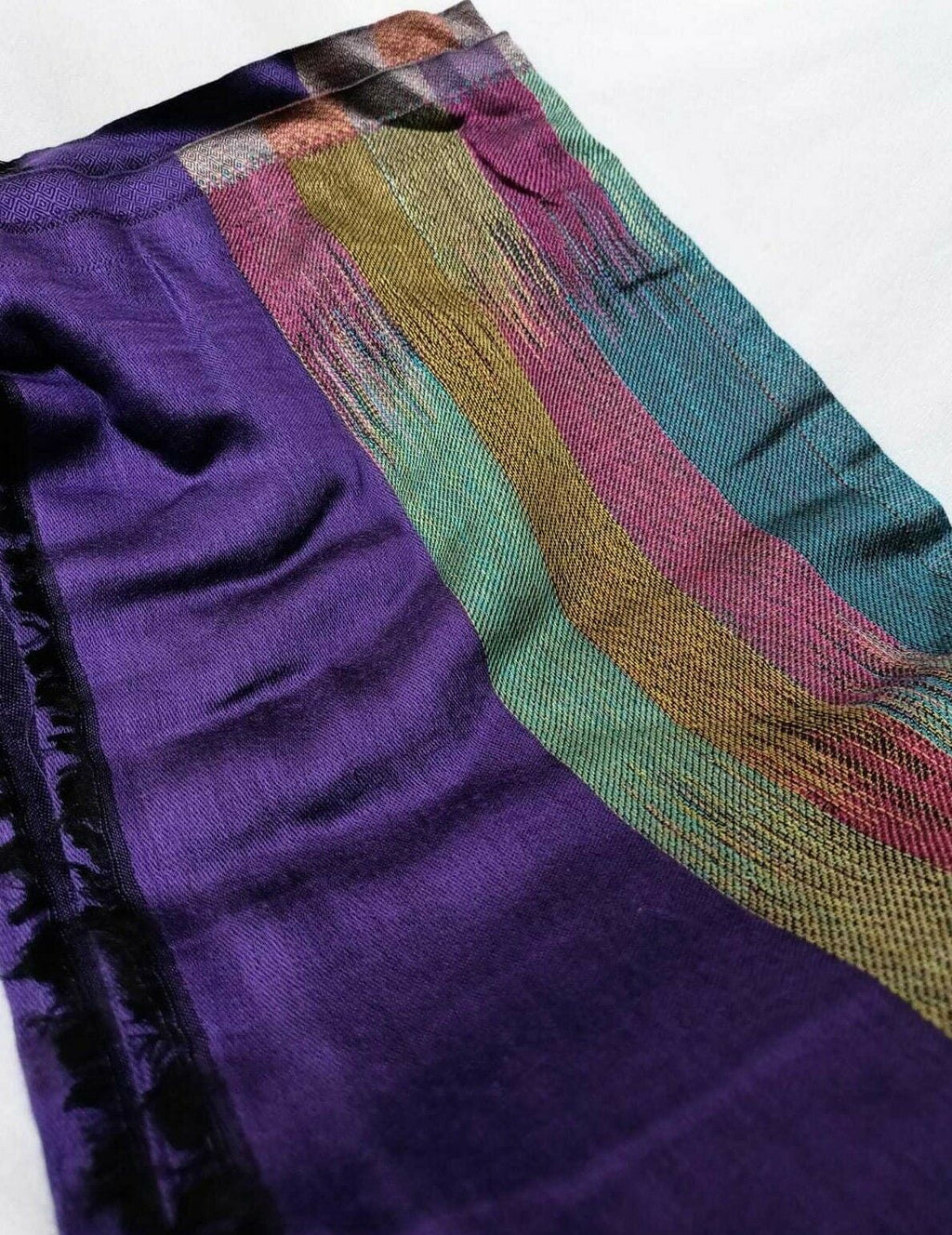 Silk Pashmina Shawl Pure Pashmina Soft Stripes Border- Violet Colour