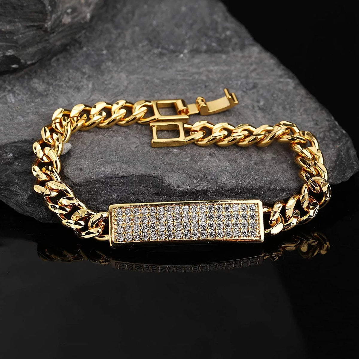 Giorgio Bergamo Gold Plated Trendy Cuban, Curb Link Micro Pave Cubic Zirconia  Bracelet