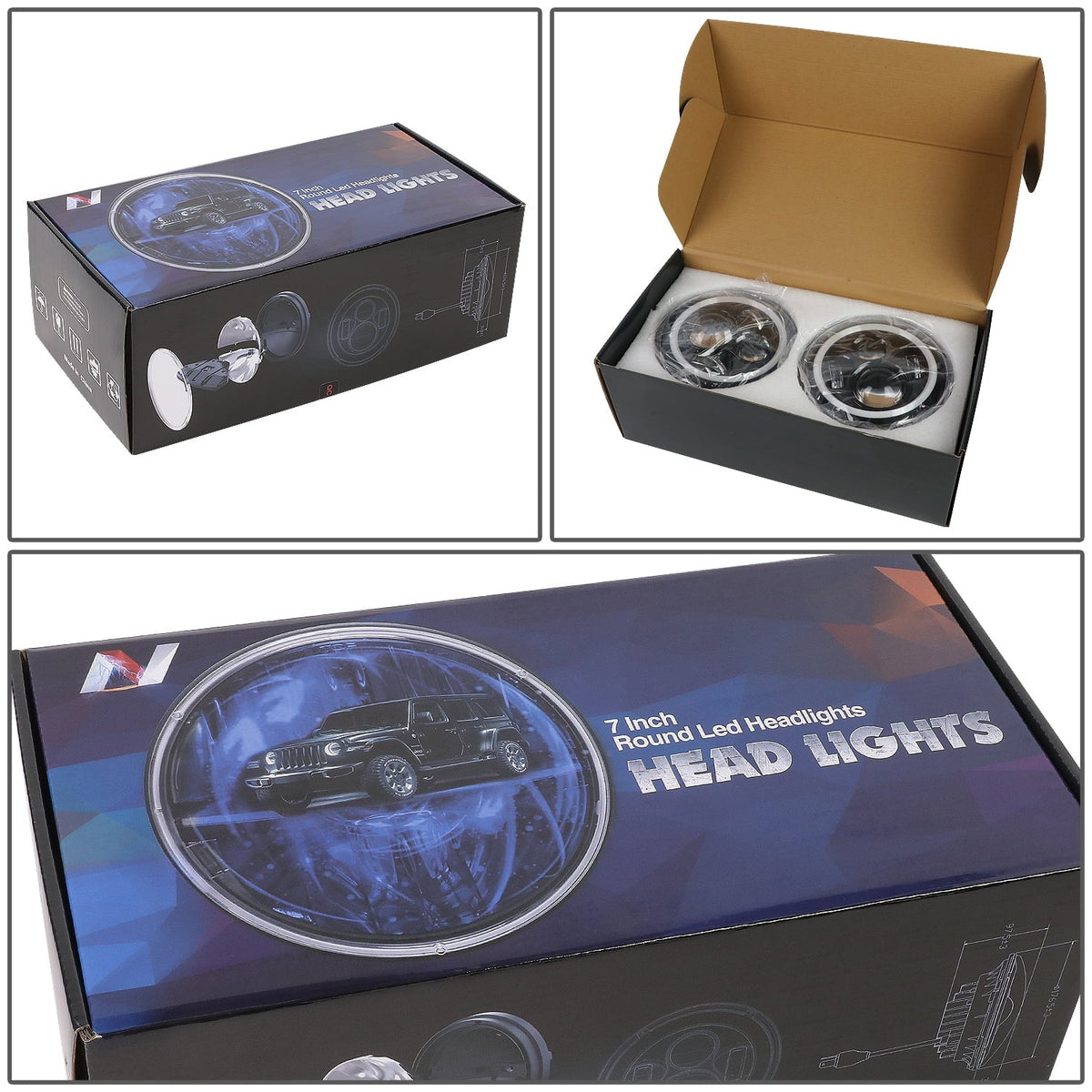 '--001H Nuvision For 1997 to 2018 Jeep Wrangler/Wrangler     2Pcs 7 inches  Halo  Projector Black Housing Headlights 13 14