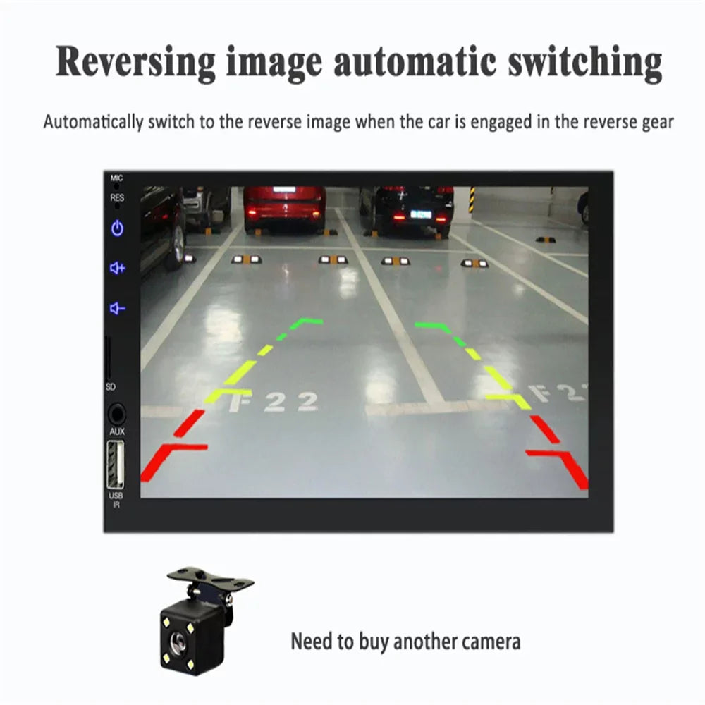 Virwir Car Multimedia Player Bluetooth 7 inch,  Car Mp5 Player Touch Screen Autoradio with Backup Camera Rear