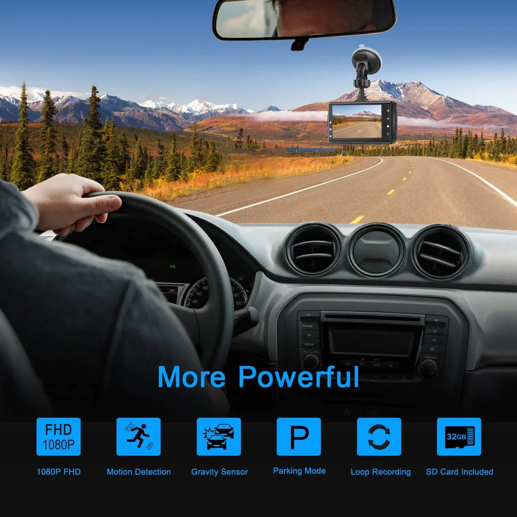 Dash Cam Front with 32G  Card, 1080P  Car Driving Recorder 3''  Screen 170°Wide Angle Dashboard Camera Aluminum Alloy Case,  -Sensor Parking Monitor Loop Recording Motion Detection