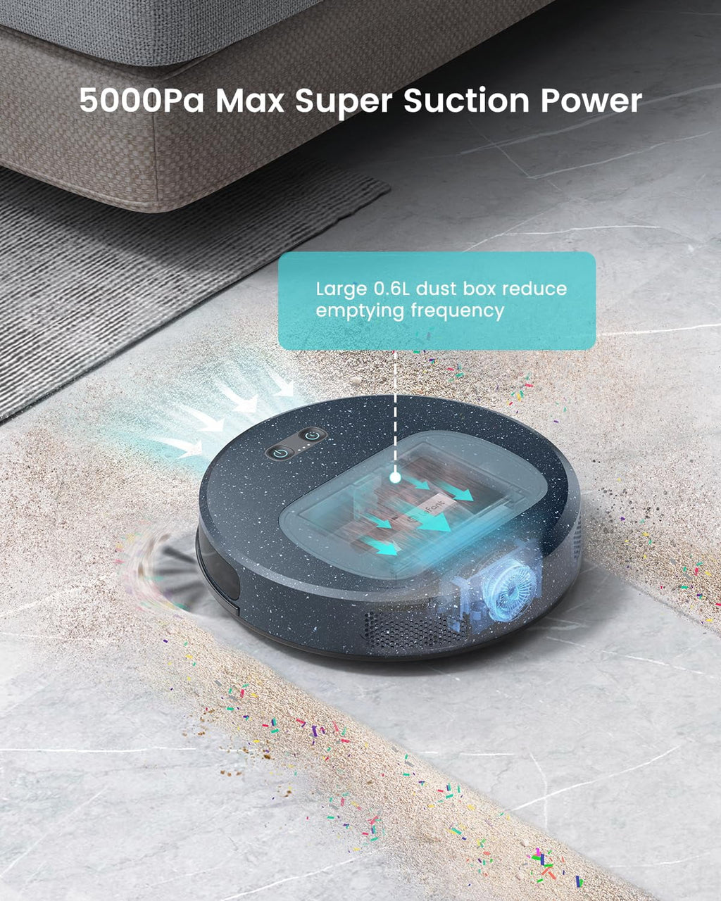 Lefant  Robot Vacuum Cleaner, 600ml Visual Dust Box, Wi-Fi/App/Alexa Control, 5000Pa Strong Suction, Ultra Thin Home Robotic Vacuums for Pet Hair, Hard Floors and Carpet