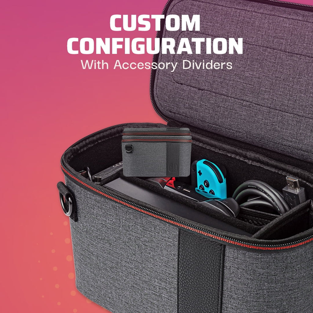 Gaming Pull--Go Travel Case Elite Edition: 2-in-1 with Built-in Console Stand, Removable Straps & Interchangeable Dividers: Grey - Nintendo Switch