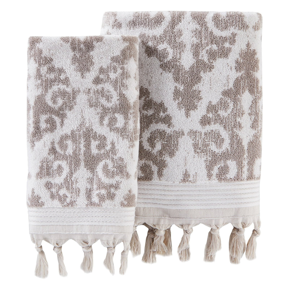 Home Mirage Fringe Hand Towel (2-Pack), Taupe, 16" x 26"