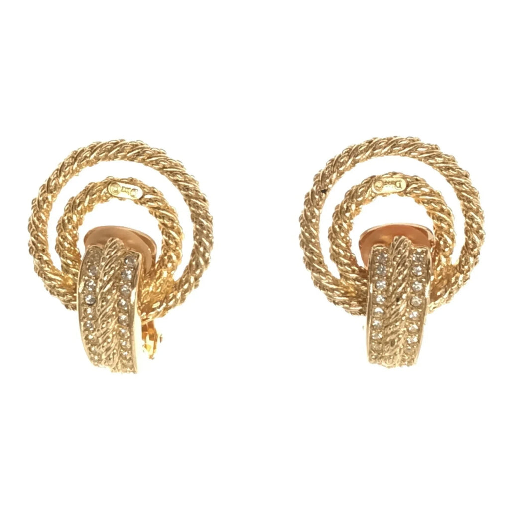 Pre-Owned Christian Dior Rhinestone Big Earrings Accessories Women's Gold     (Good)