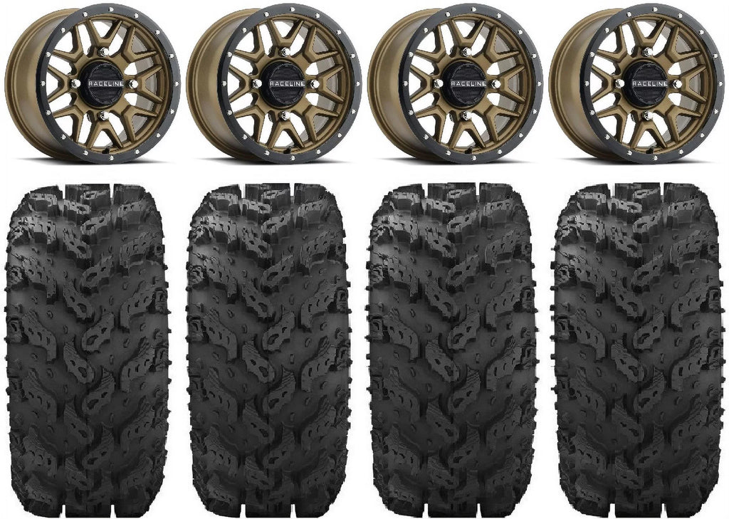 Raceline Krank 14" Bronze Wheels 28" Reptile Tires Kawasaki Mule Pro