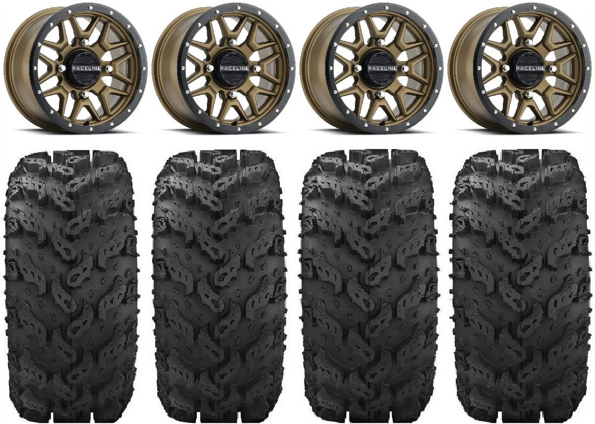 Raceline Krank 14" Bronze Wheels 28" Reptile Tires Kawasaki Mule Pro