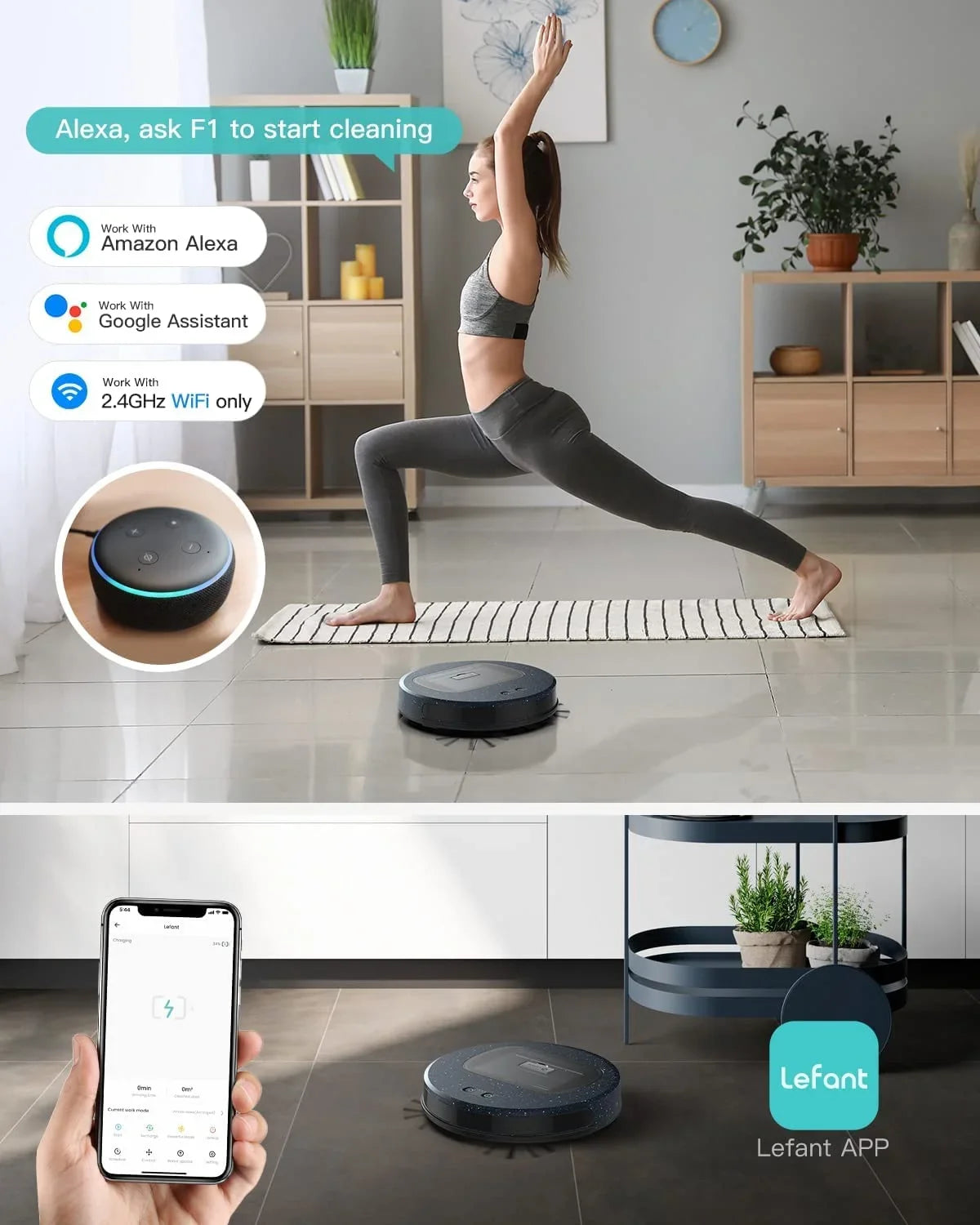 Lefant  Robot Vacuum Cleaner, 600ml Visual Dust Box, Wi-Fi/App/Alexa Control, 5000Pa Strong Suction, Ultra Thin Home Robotic Vacuums for Pet Hair, Hard Floors and Carpet