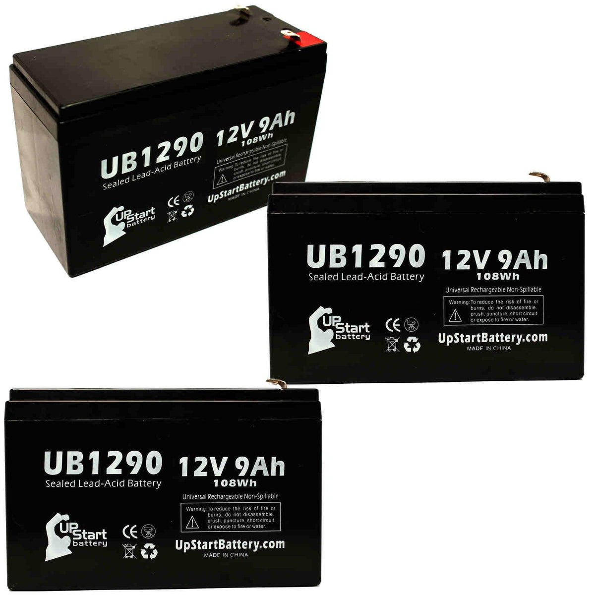 3x Pack - Compatible Amigo Mobility TravelMate Battery - Replacement  Universal Sealed Lead Acid Battery (12V, 9Ah, 9000mAh,  Terminal, , ) - Includes 6  to  Terminal Adapters