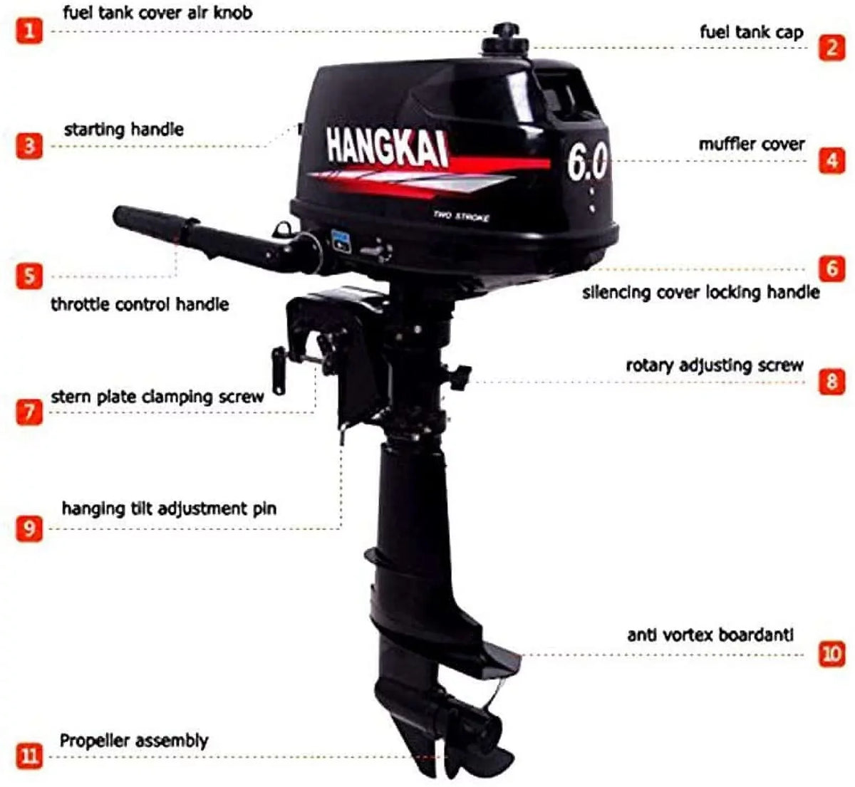 6HP 2-Stroke Outboard Moto Fishing Inflatable Boat Engine Water Cooling  System Durable Cast Aluminum Construction