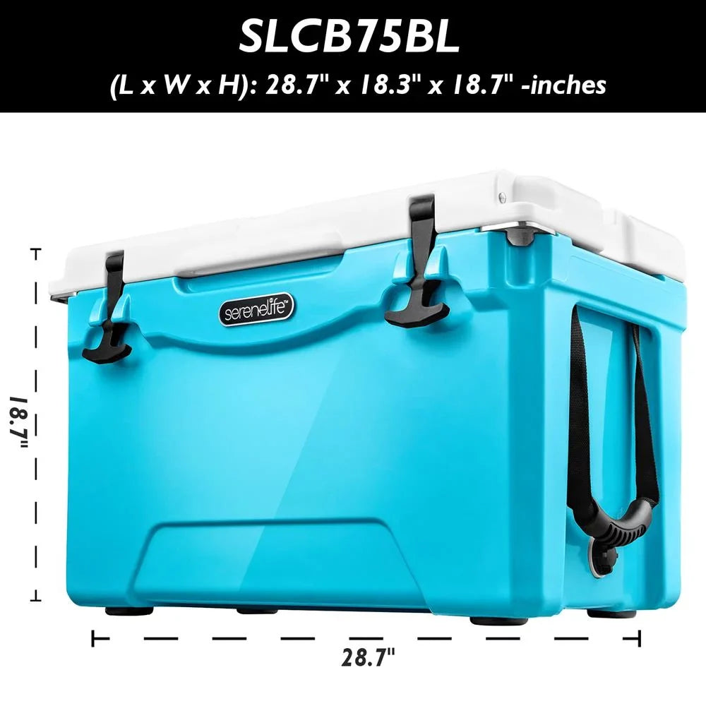SereneLife 75 Quart Portable Cooler Box Lightweight Heavy-Duty Travel Ice Cooler / Handles, (Blue)